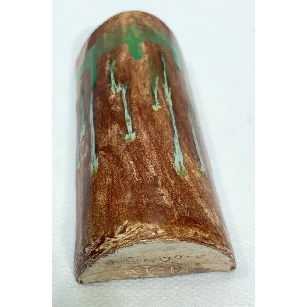 B. Gregory Handcrafted Studio Pottery Drip Glaze Ceramic Wall Pocket Vase Brown